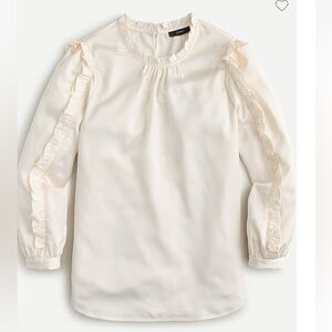 J. Crew Ruffle Sleeve top in satin crepe Cream color Size Small